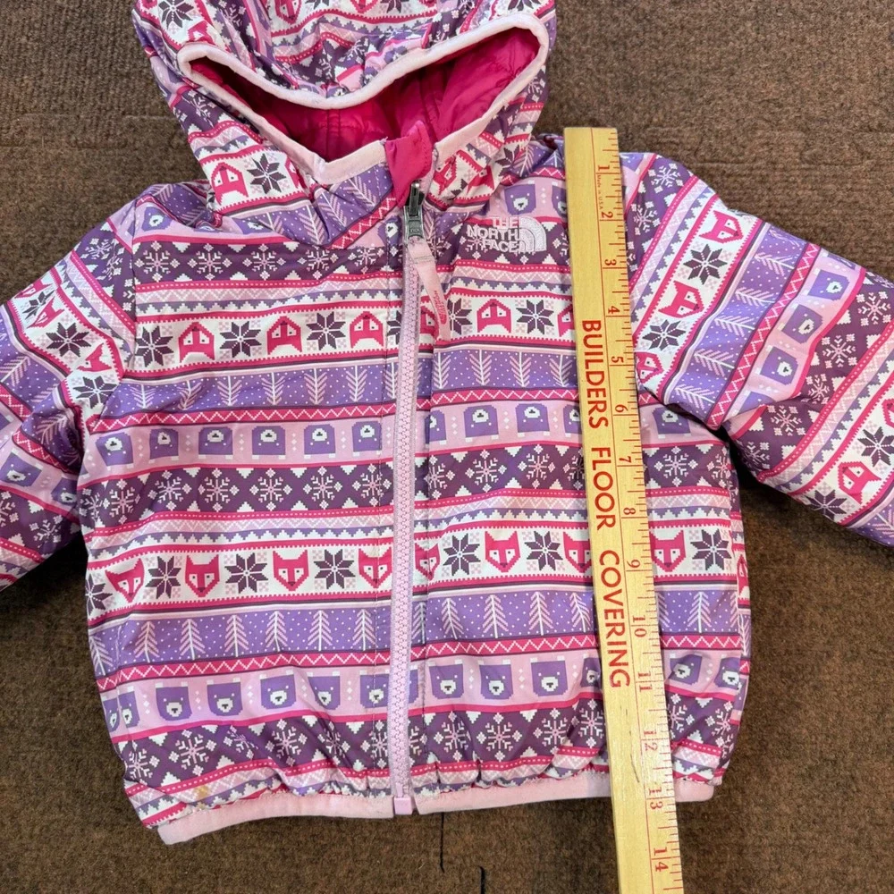 B+ The North Face Kids Purple Pink Fair Isle Fox Bear Puffer Jacket Hooded Coat